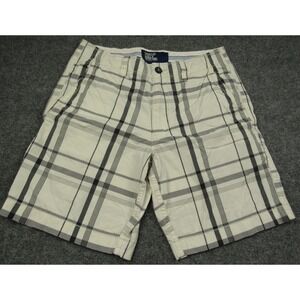 American Eagle Outfitters Short Men 34x9 Plaid White Blue Gray Flat Front Casual